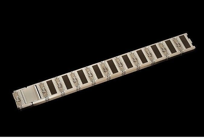 stylish man wide bracelet wit stones in yellow and white gold 3D print model