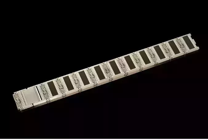 stylish man wide bracelet wit stones in yellow and white gold 3D print model