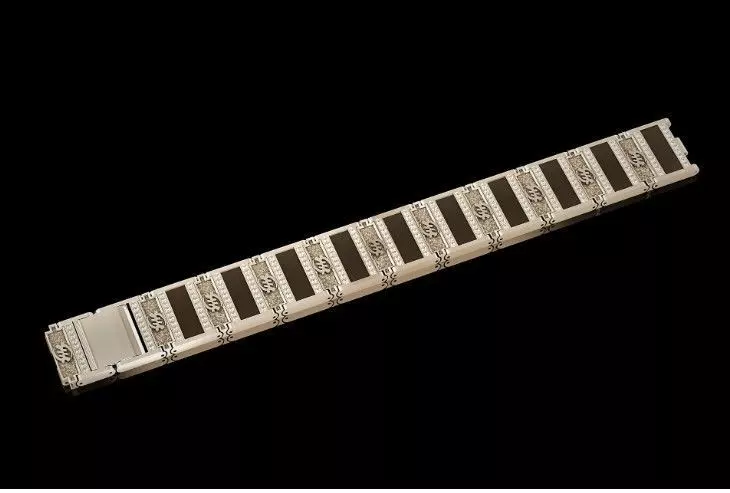 stylish man wide bracelet wit stones in yellow and white gold 3D print model_0