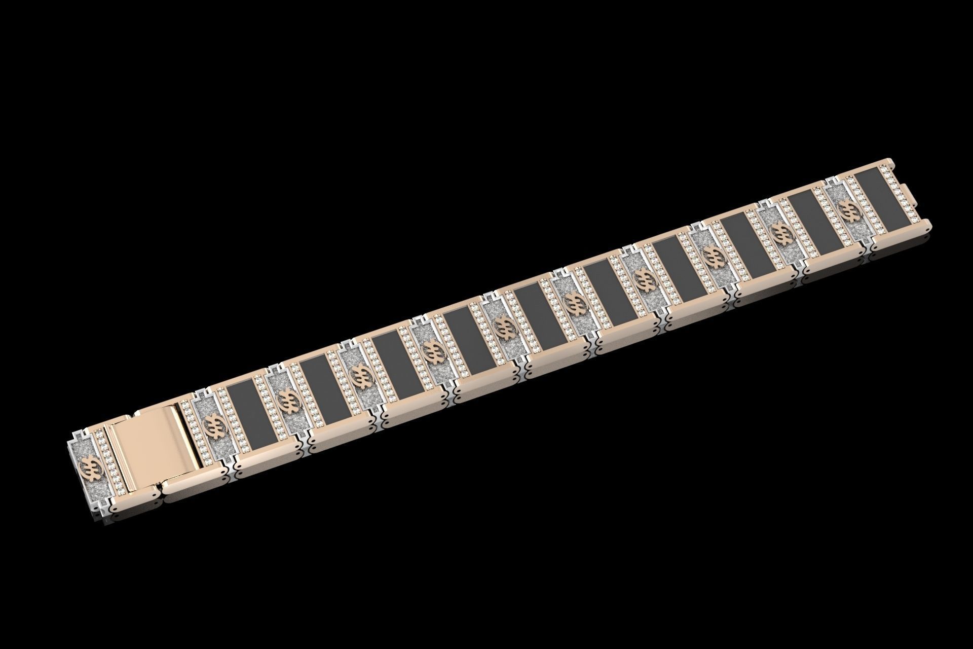 stylish man wide bracelet wit stones in yellow and white gold 3D print model_11