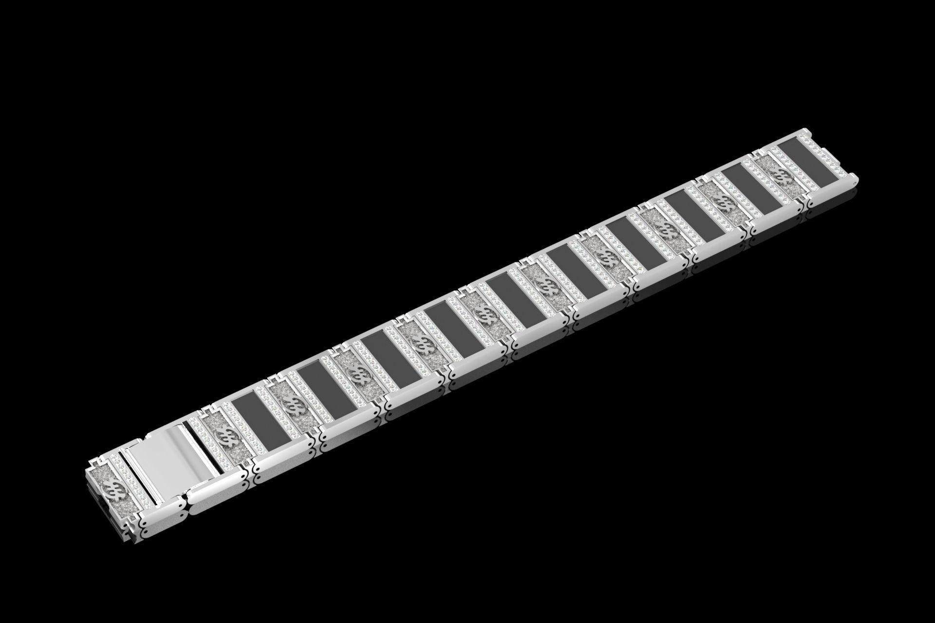 stylish man wide bracelet wit stones in yellow and white gold 3D print model_13