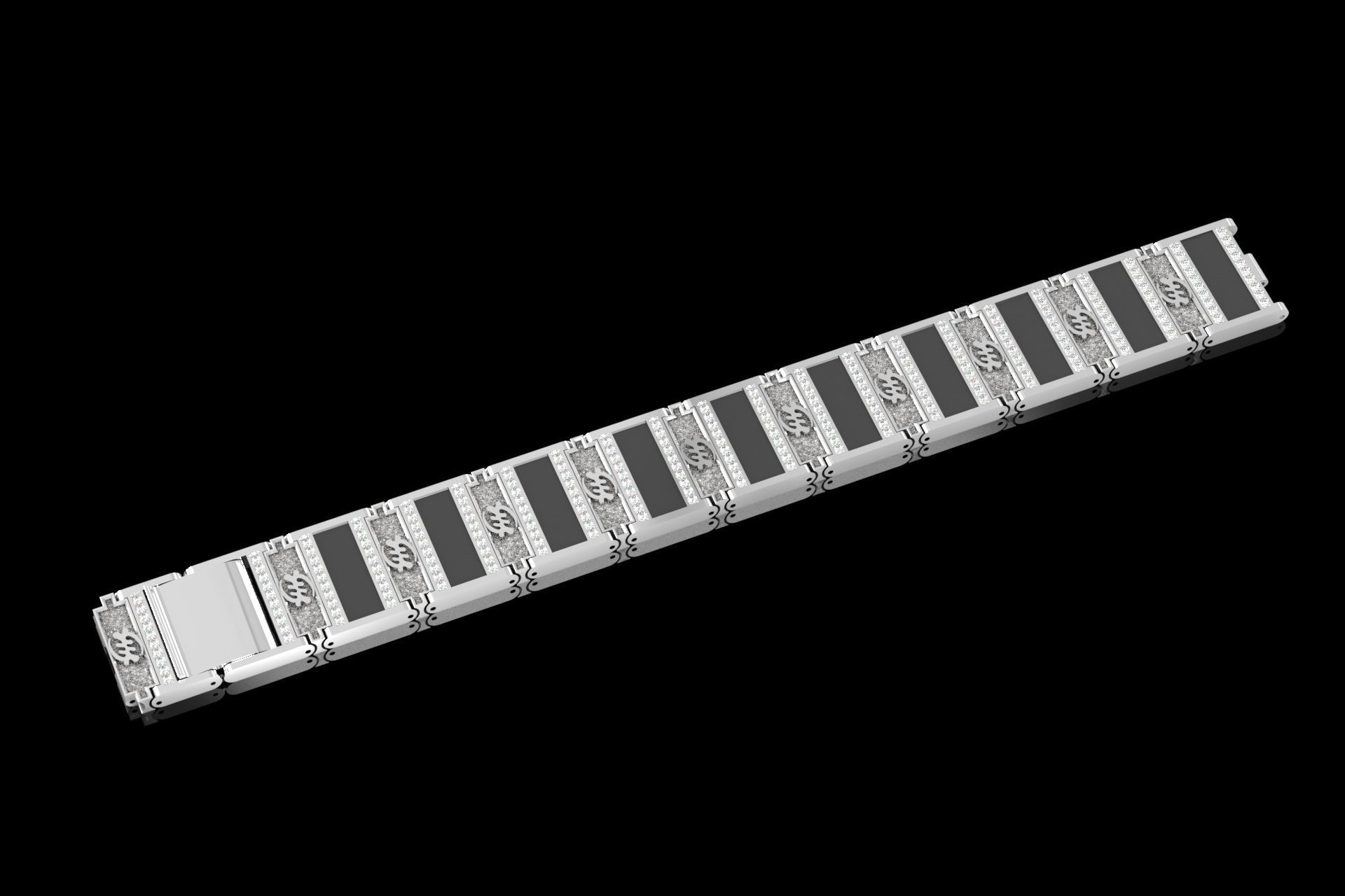 stylish man wide bracelet wit stones in yellow and white gold 3D print model_14