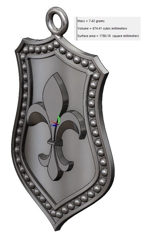 Fleur de Lis Shield Pendant N02 3D print model_10
