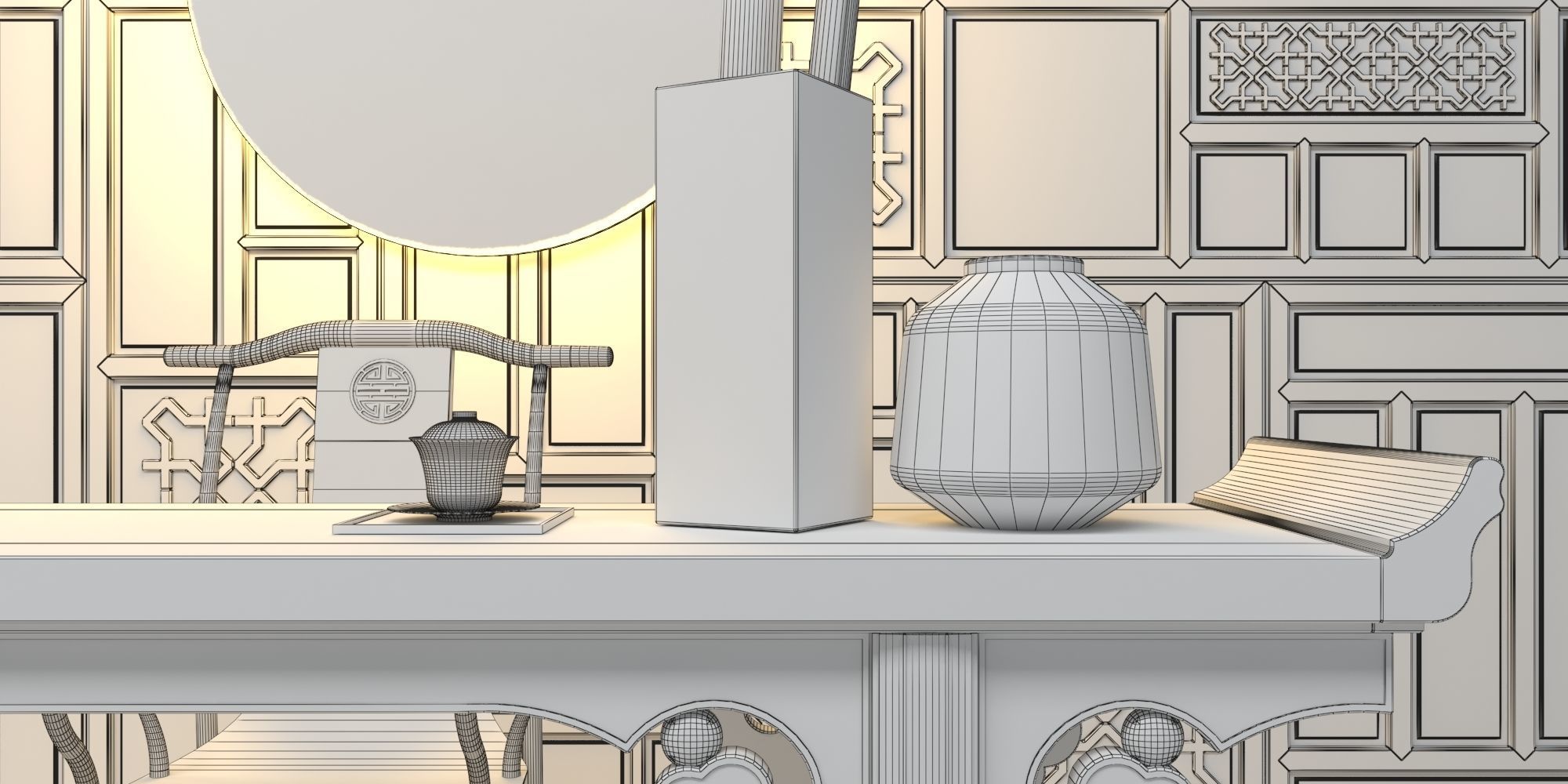 ALTAR SET room with wood paneling and round table 3D model_9