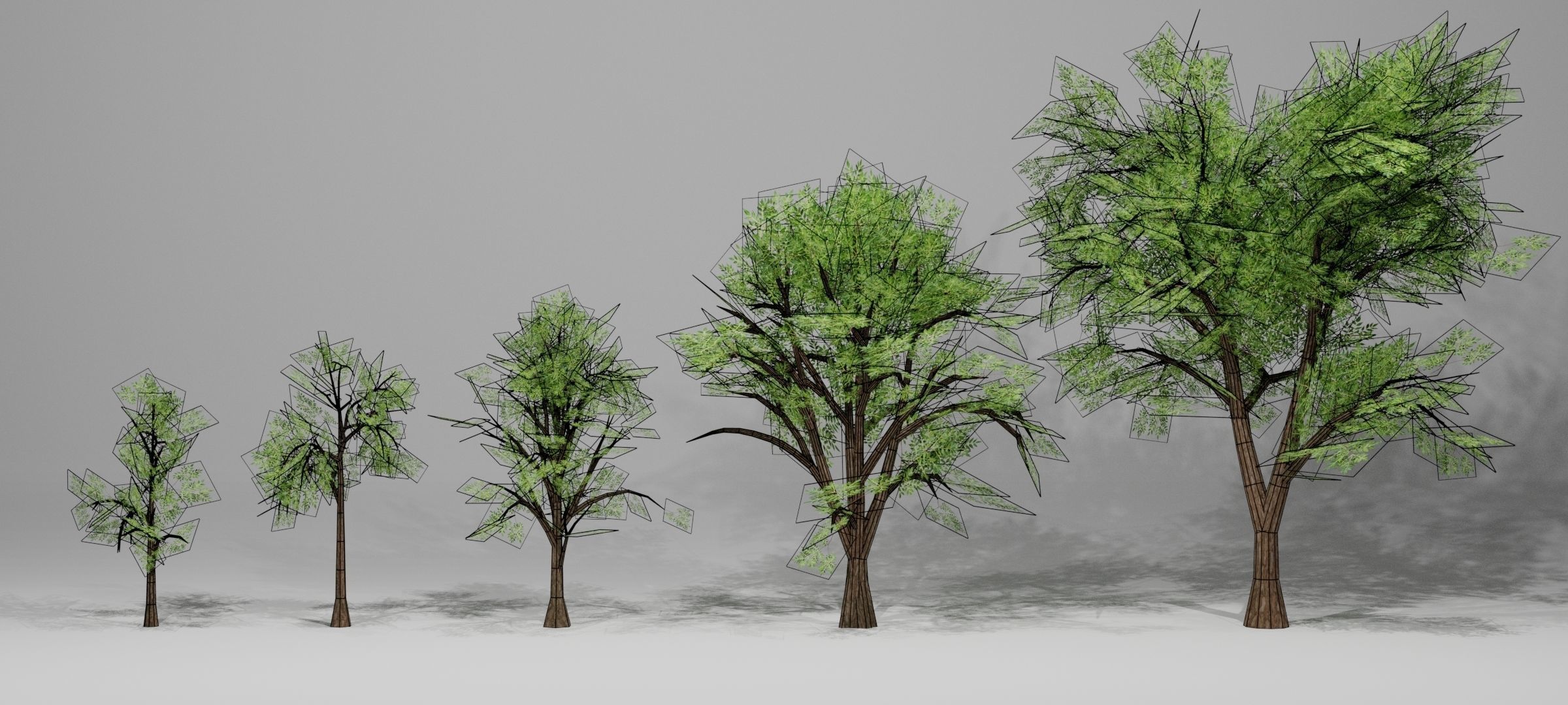 Trees group of in grass Low-poly 3D model_3