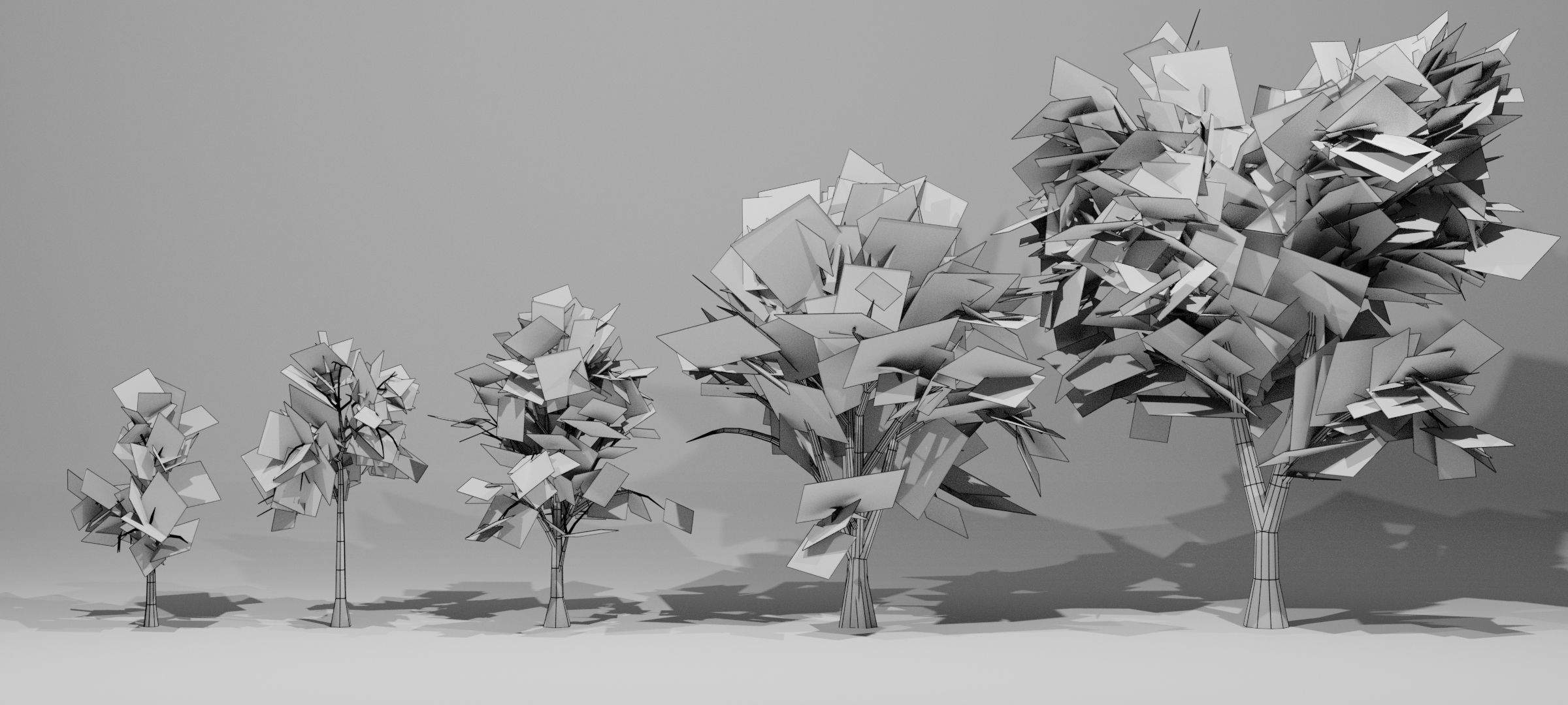 Trees group of in grass Low-poly 3D model_4