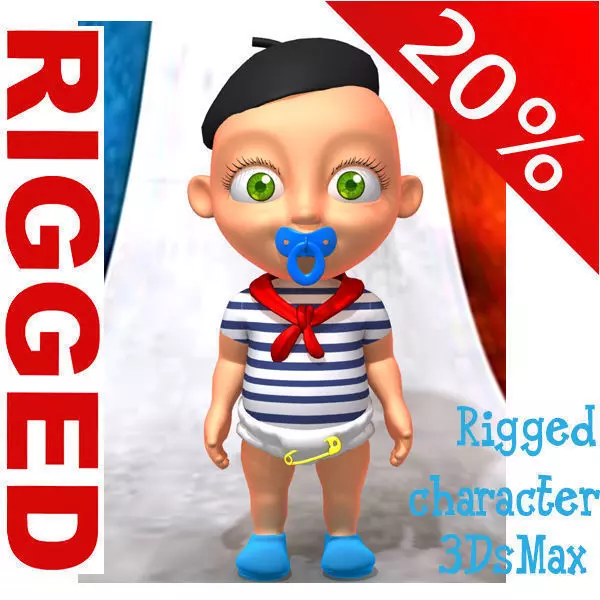 French baby Cartoon Rigged 3D model