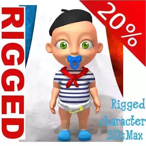 French baby Cartoon Rigged  3D model