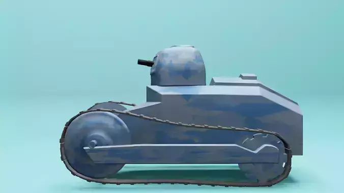 low poly french world war 1 blue camouflage tank