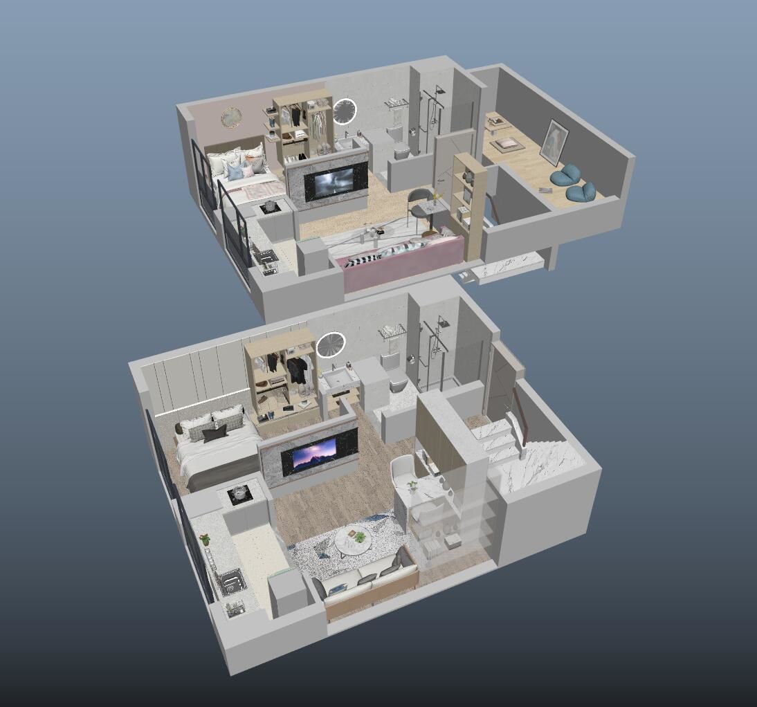 Duplex apartment floorplan Home 3D model_2