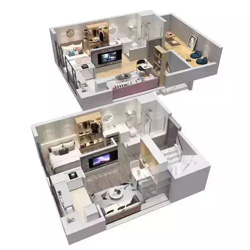Duplex apartment floorplan Home 3D model