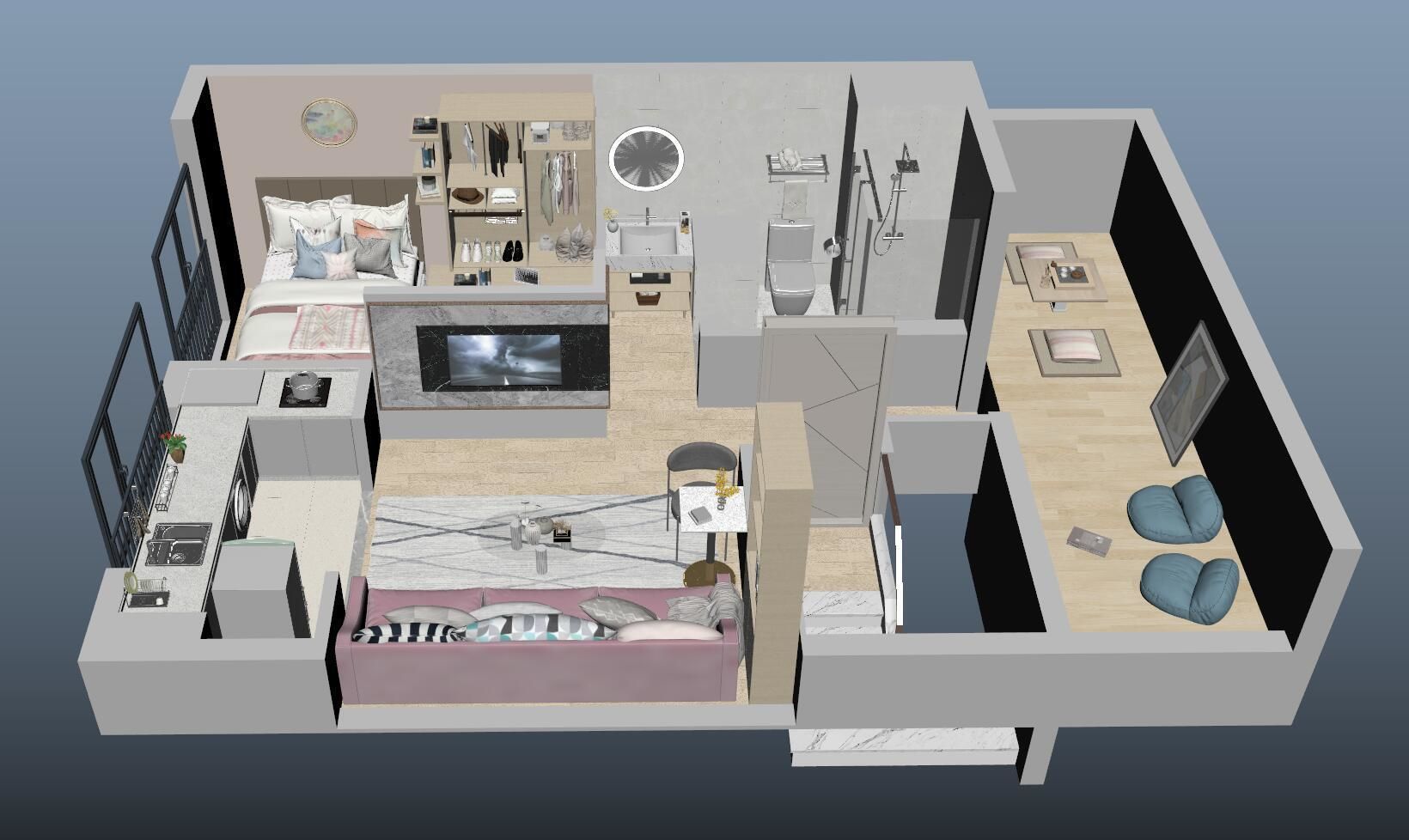Duplex apartment floorplan Home 3D model_5