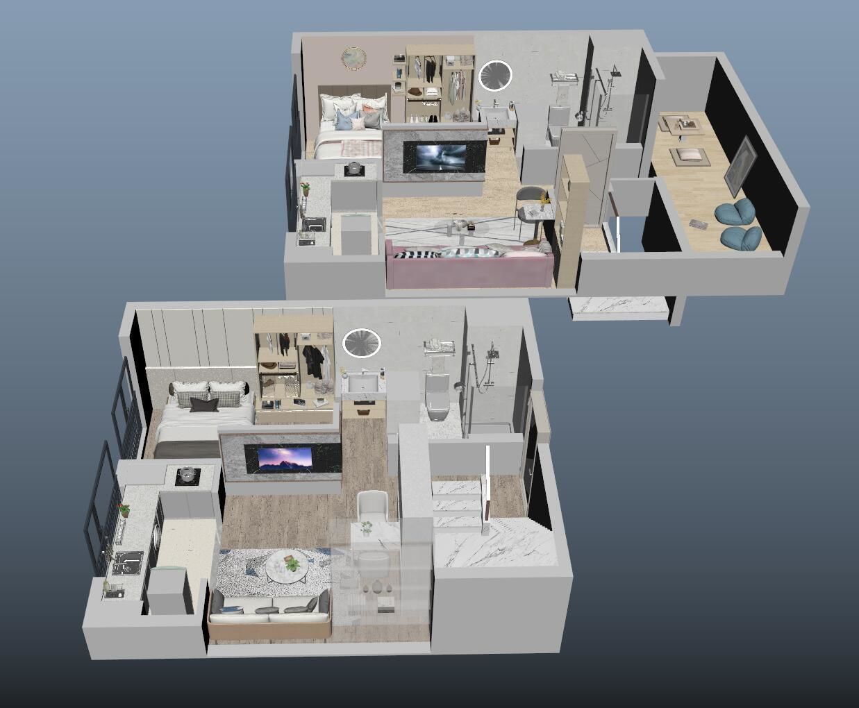 Duplex apartment floorplan Home 3D model_3