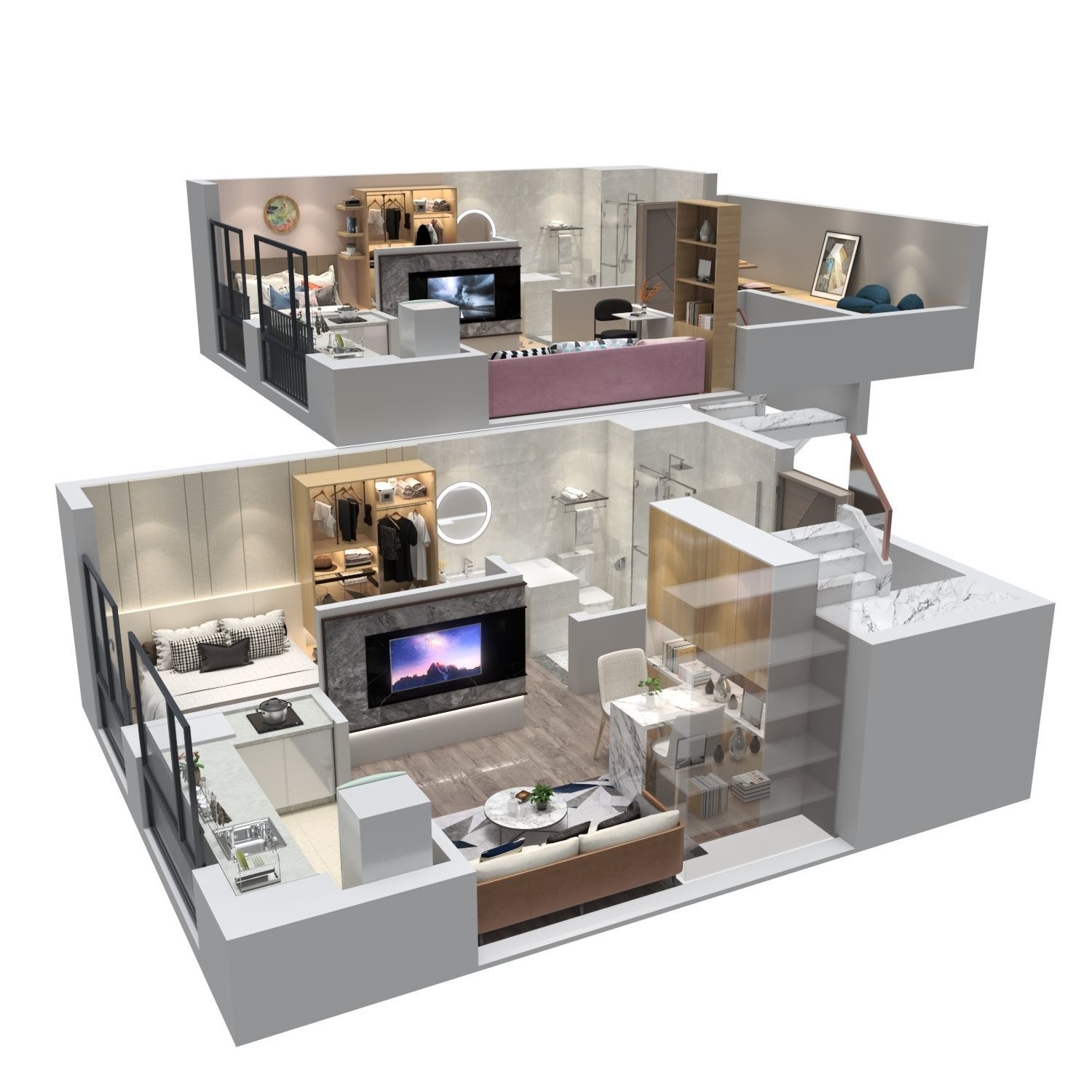 Duplex apartment floorplan Home 3D model_1