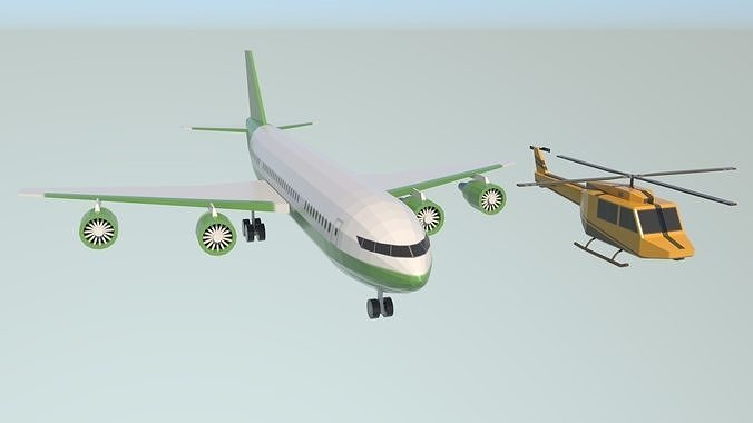 low poly airplane and helicopter 3D model