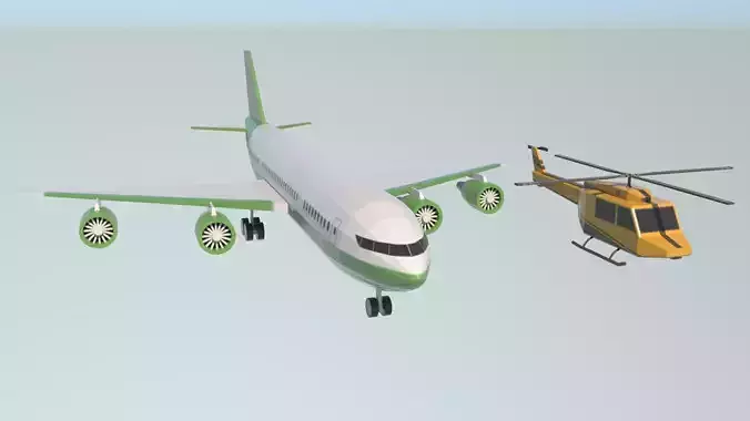 low poly airplane and helicopter 3D model