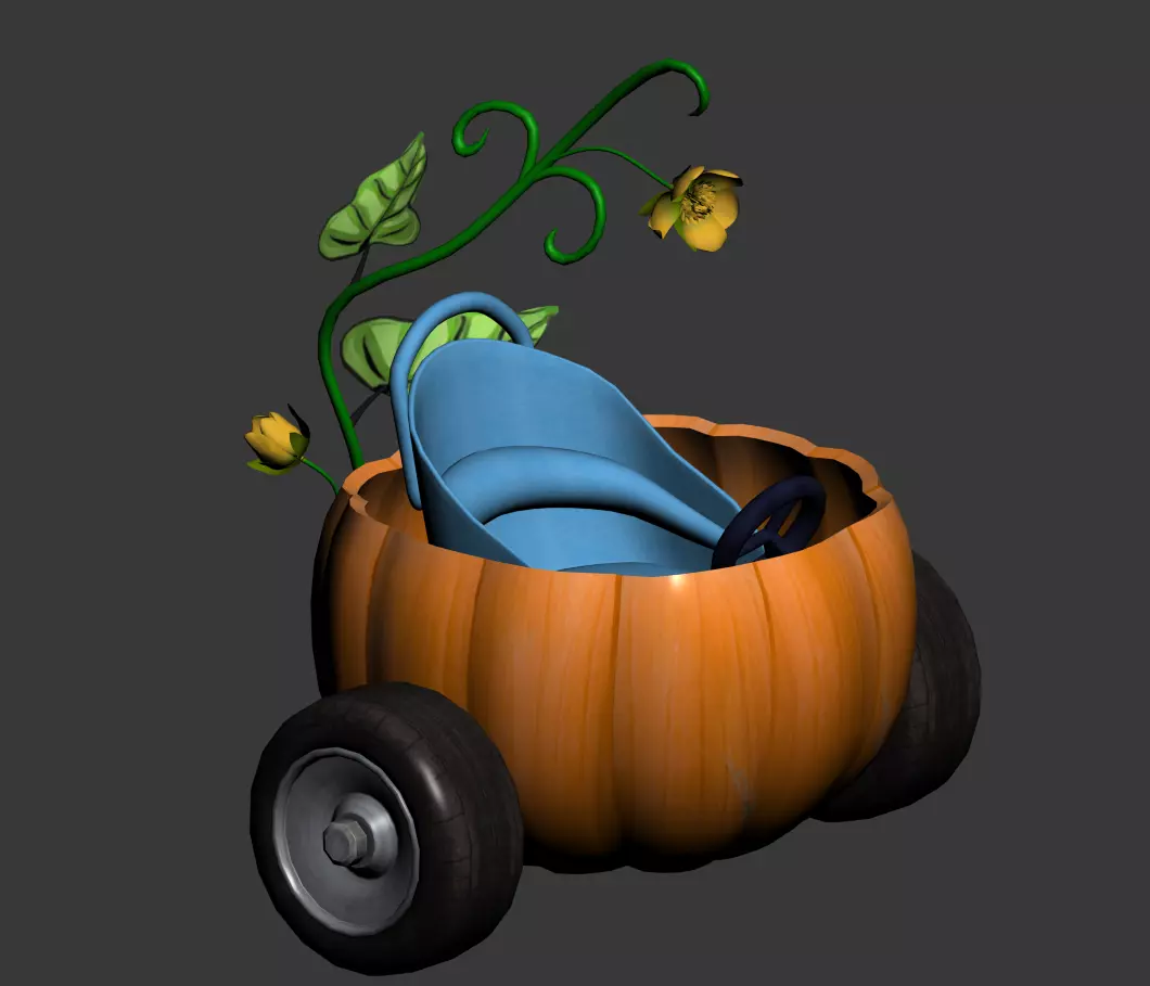 pumpkin car cartoon 3D model Low-poly 3D model_0