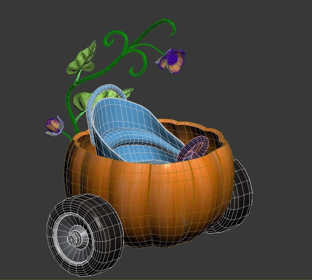 pumpkin car cartoon 3D model Low-poly 3D model_1