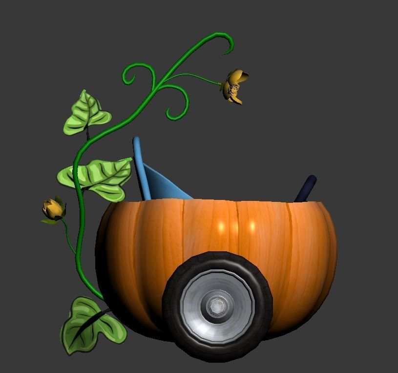 pumpkin car cartoon 3D model Low-poly 3D model_3