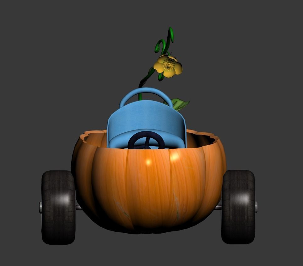 pumpkin car cartoon 3D model Low-poly 3D model_2