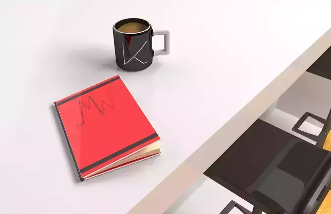 3D Mug desk with cup of coffee and book 3D model