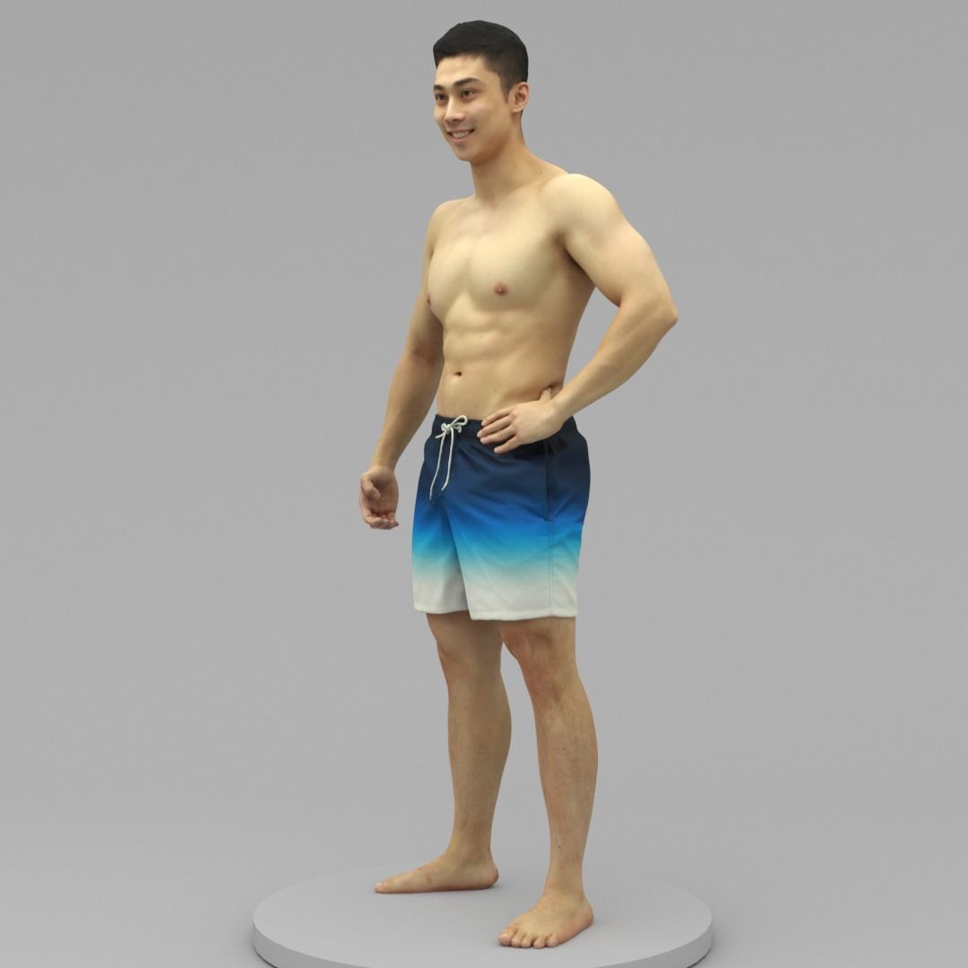 A Well Built Shirtless Sunshine Boy Standing Alone 3D model_1
