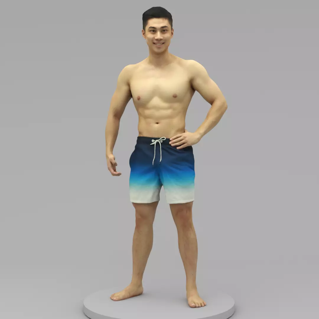 A Well Built Shirtless Sunshine Boy Standing Alone 3D model_0