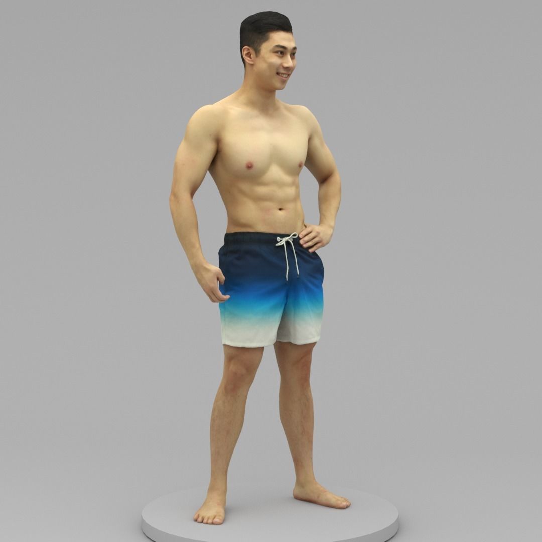 A Well Built Shirtless Sunshine Boy Standing Alone 3D model_2