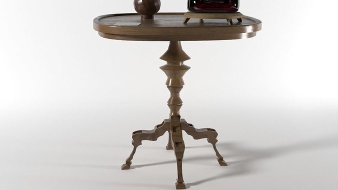 Wooden table with jug and red vine Low-poly 3D model