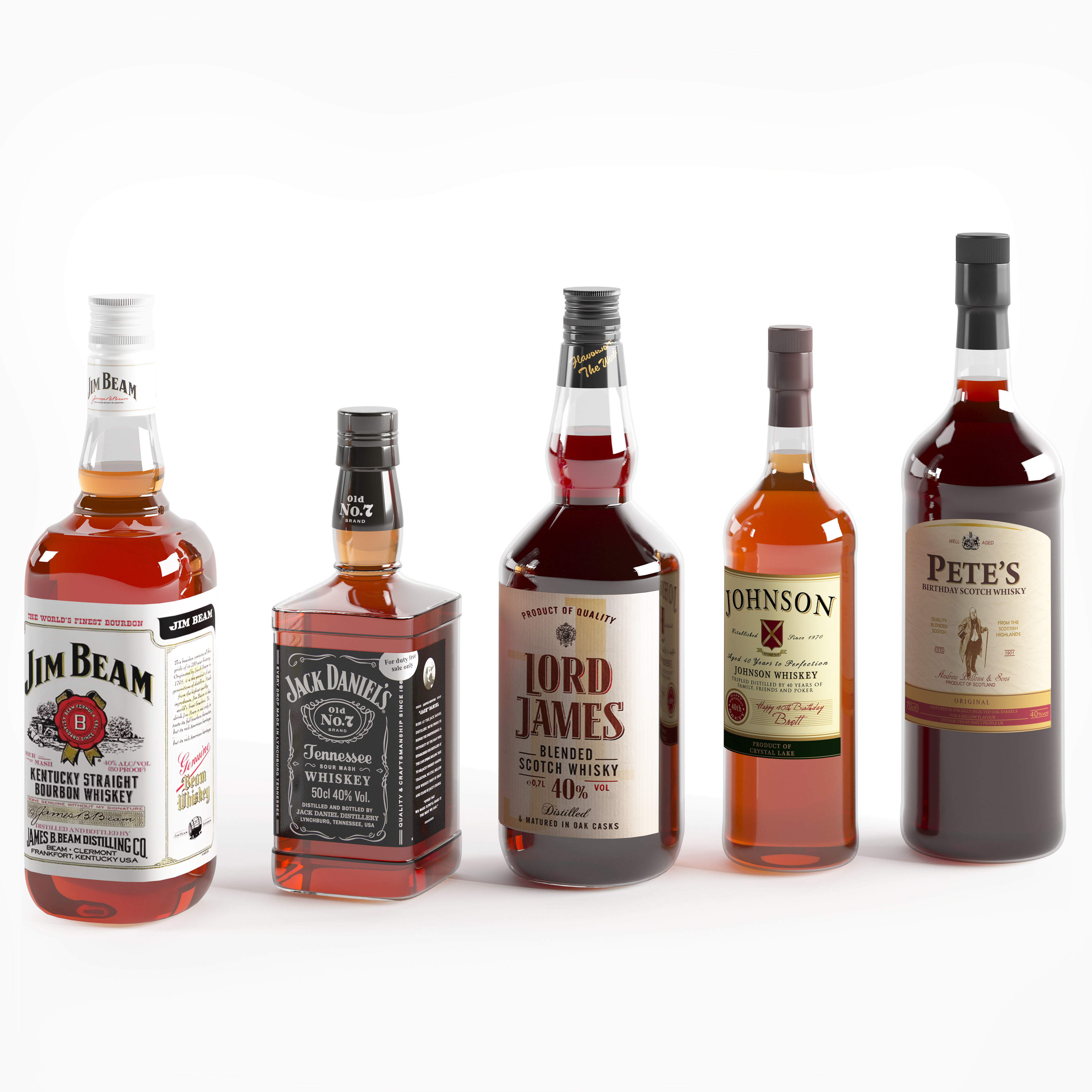 Set of 5 kinds of whiskey bottles 3D model_1