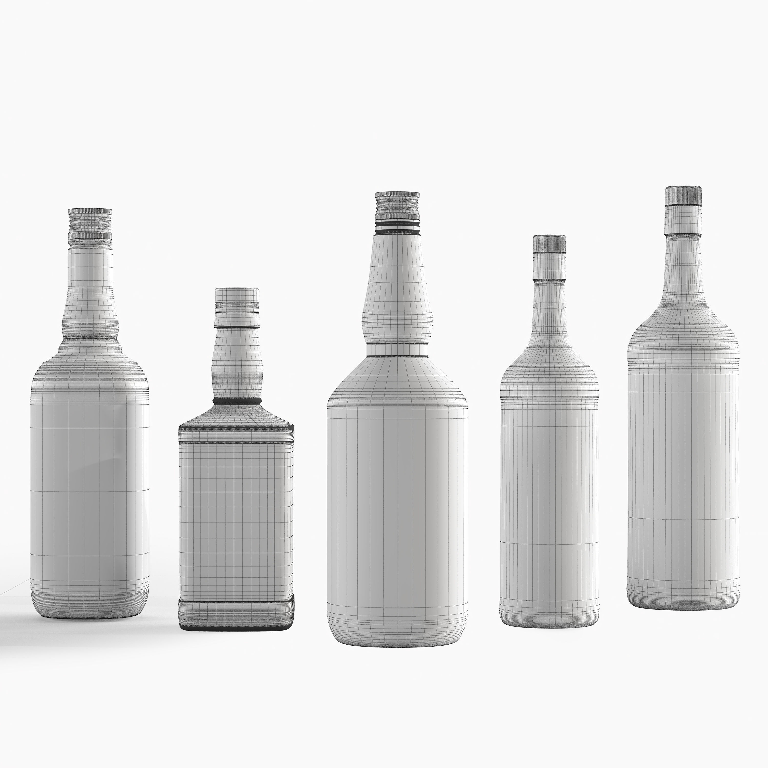 Set of 5 kinds of whiskey bottles 3D model_8