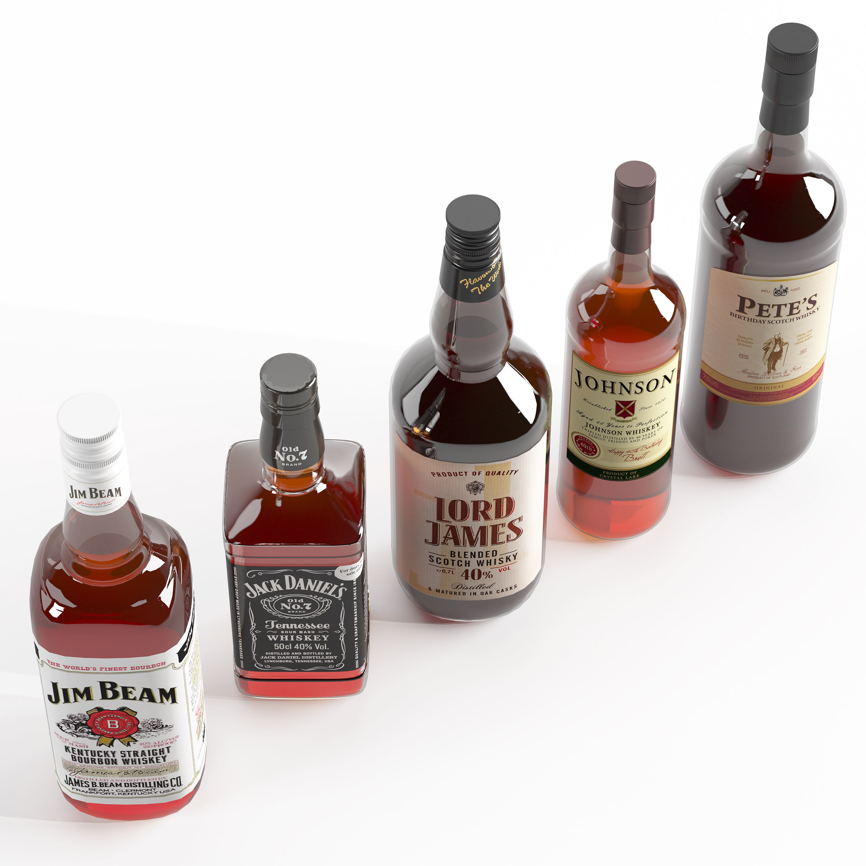 Set of 5 kinds of whiskey bottles 3D model_2