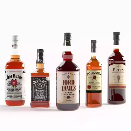 Set of 5 kinds of whiskey bottles  3D model