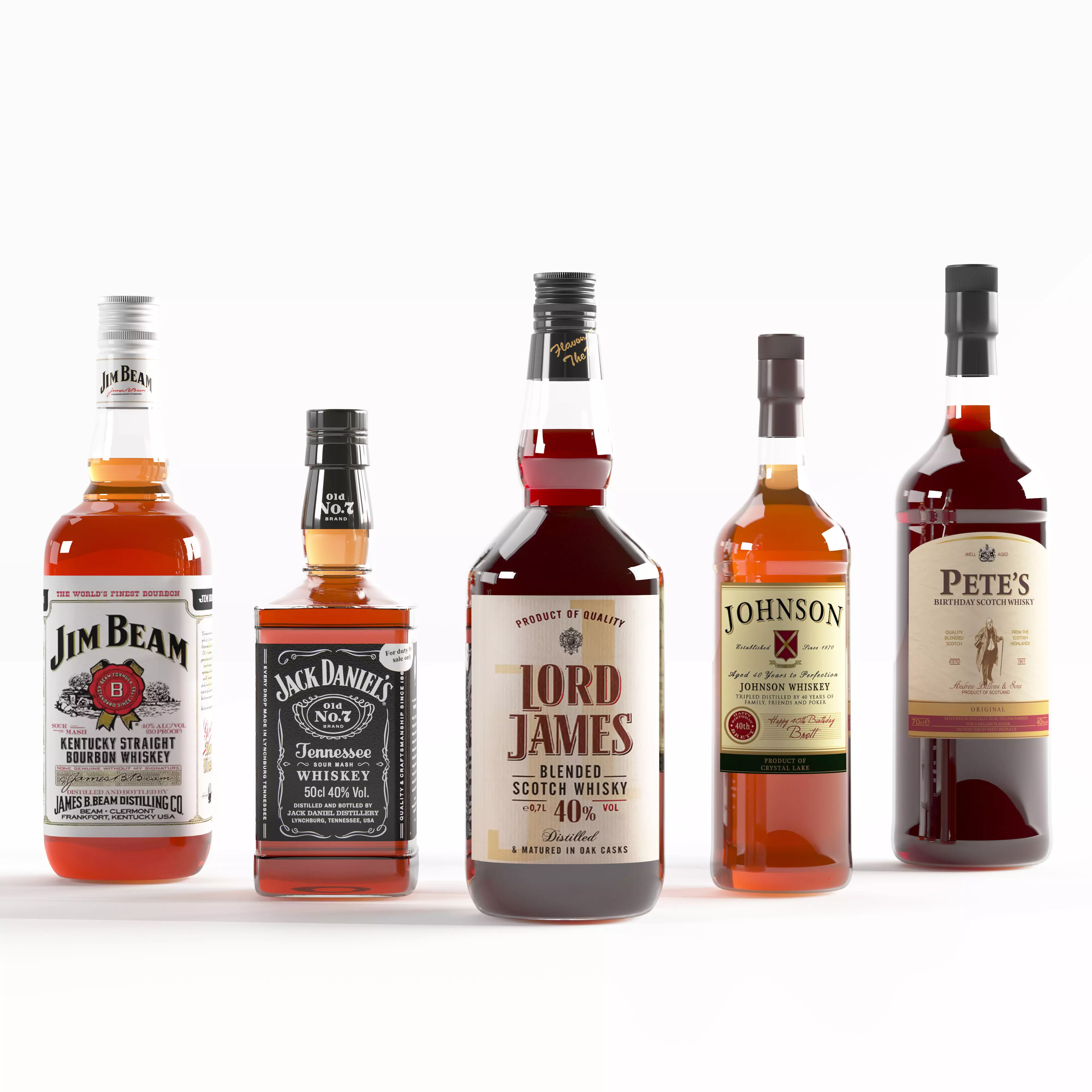 Set of 5 kinds of whiskey bottles 3D model_0