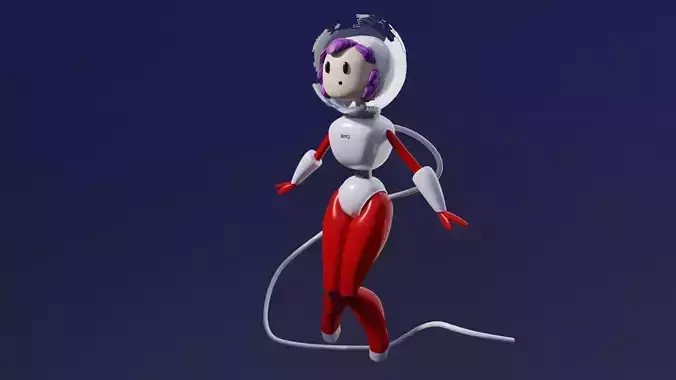 Cartoon girl astronaut playing Low-poly 3D model