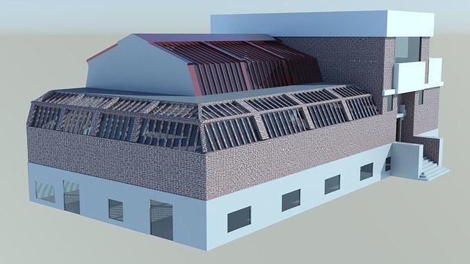 Umelka building with solar panels on roof 3D print model