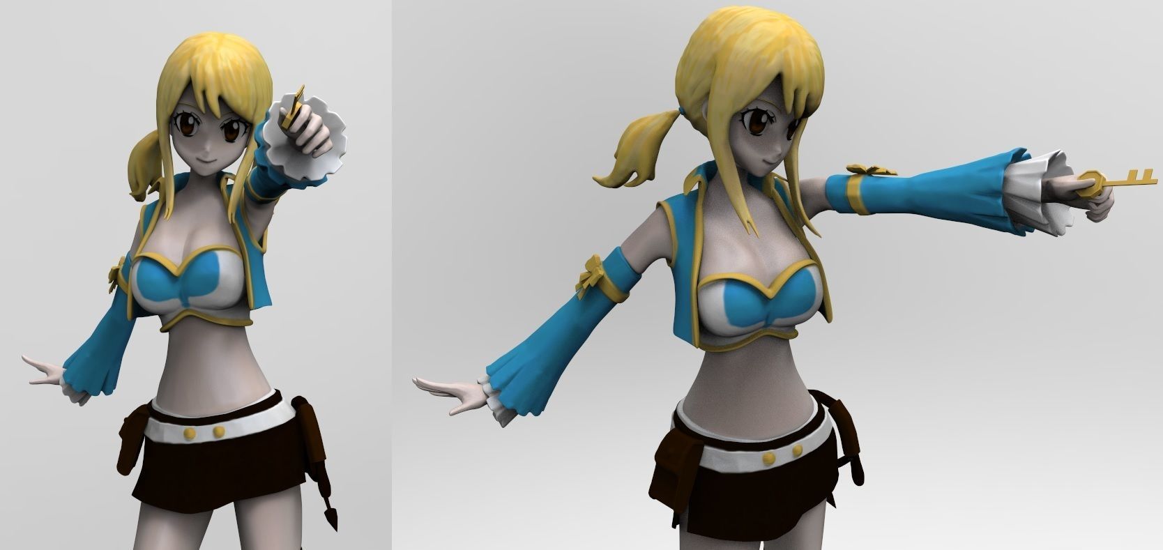 fairy tail character - lucy high poly low poly model 3D print model_5