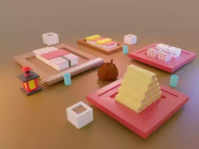 Sushi low poly japanese food