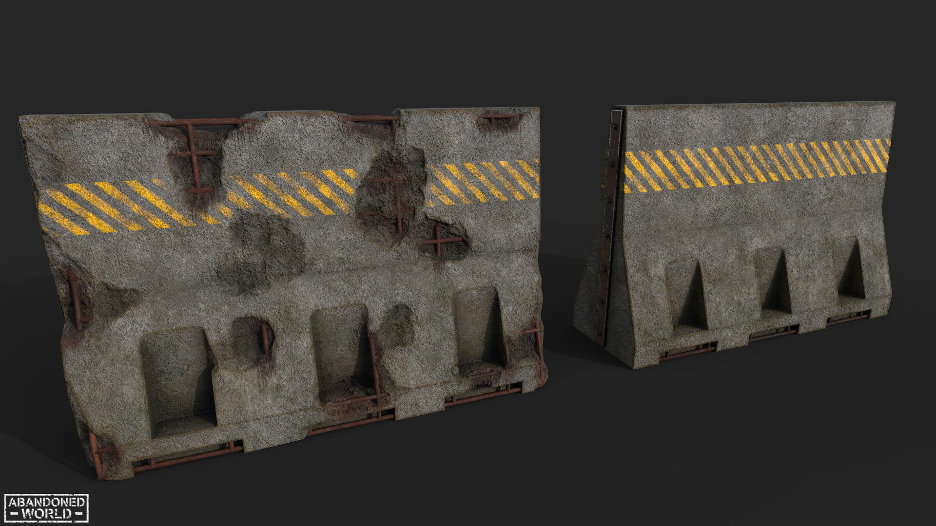 Concrete Barrier - Destroyed and New Low-poly 3D model_2