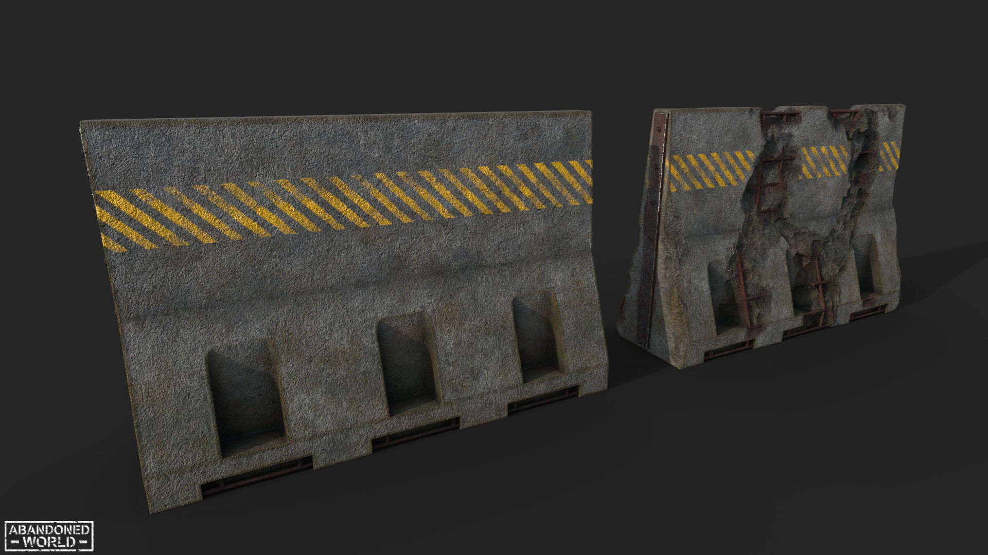 Concrete Barrier - Destroyed and New Low-poly 3D model_4