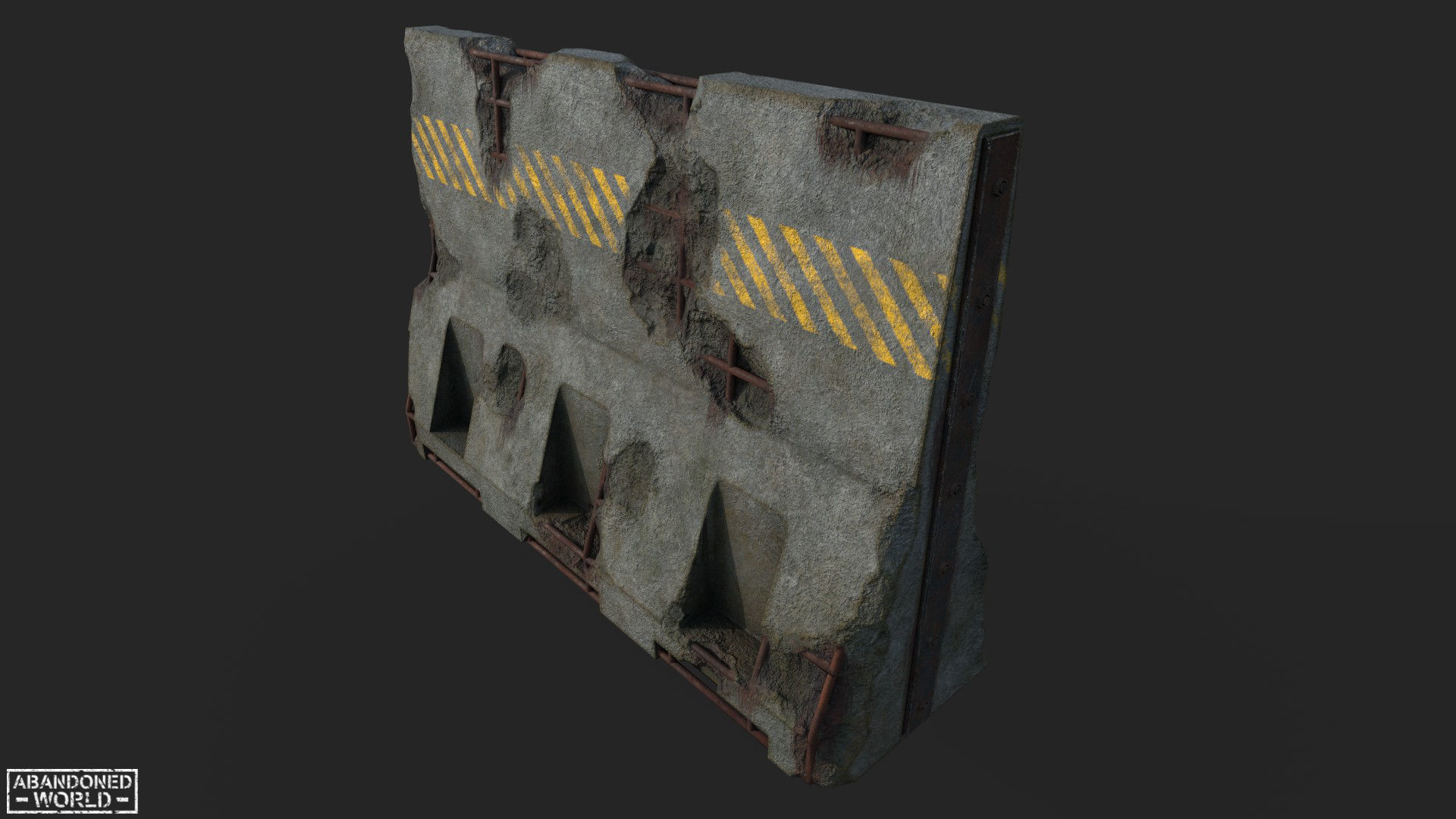Concrete Barrier - Destroyed and New Low-poly 3D model_6