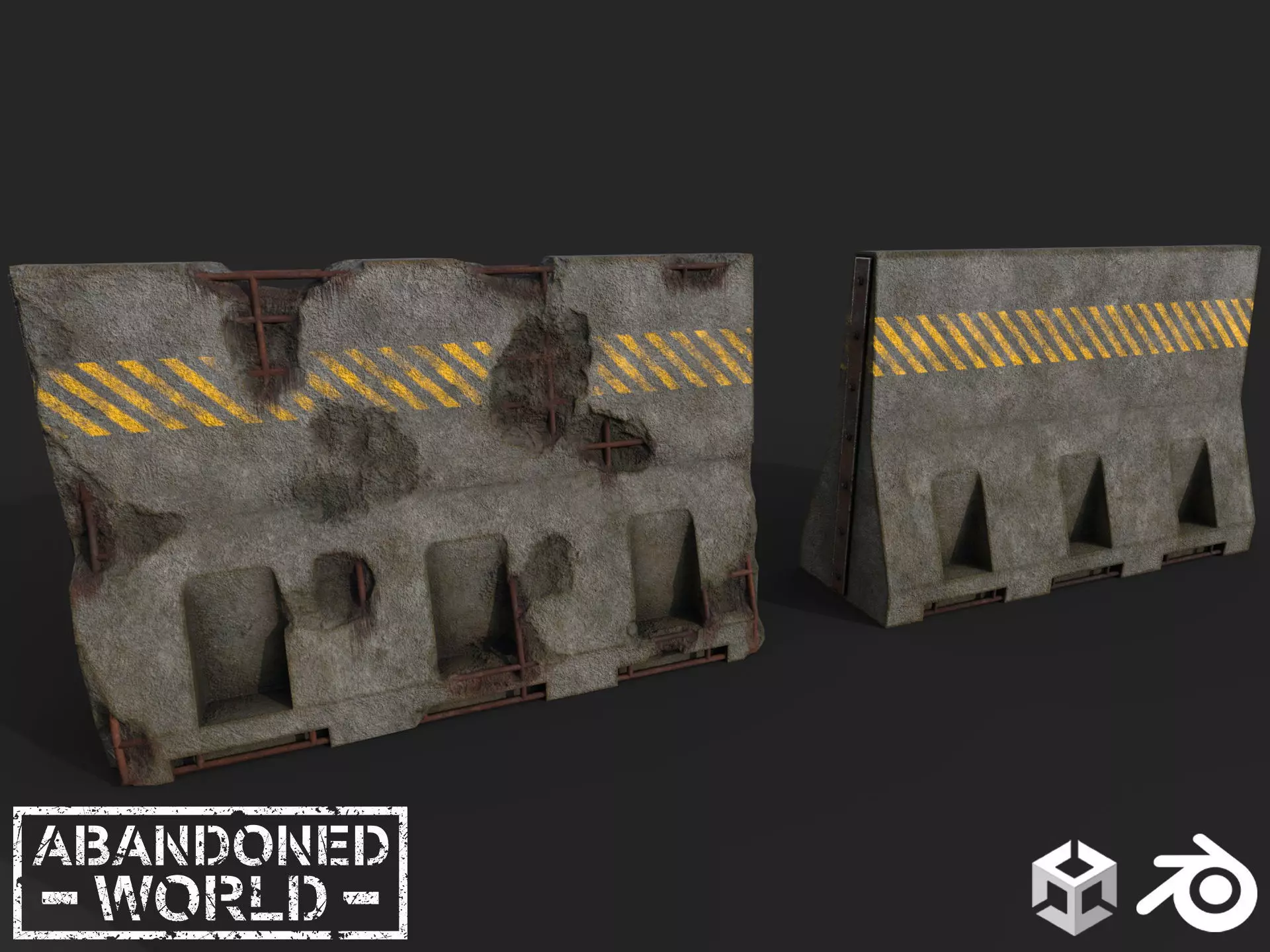 Concrete Barrier - Destroyed and New Low-poly 3D model_0