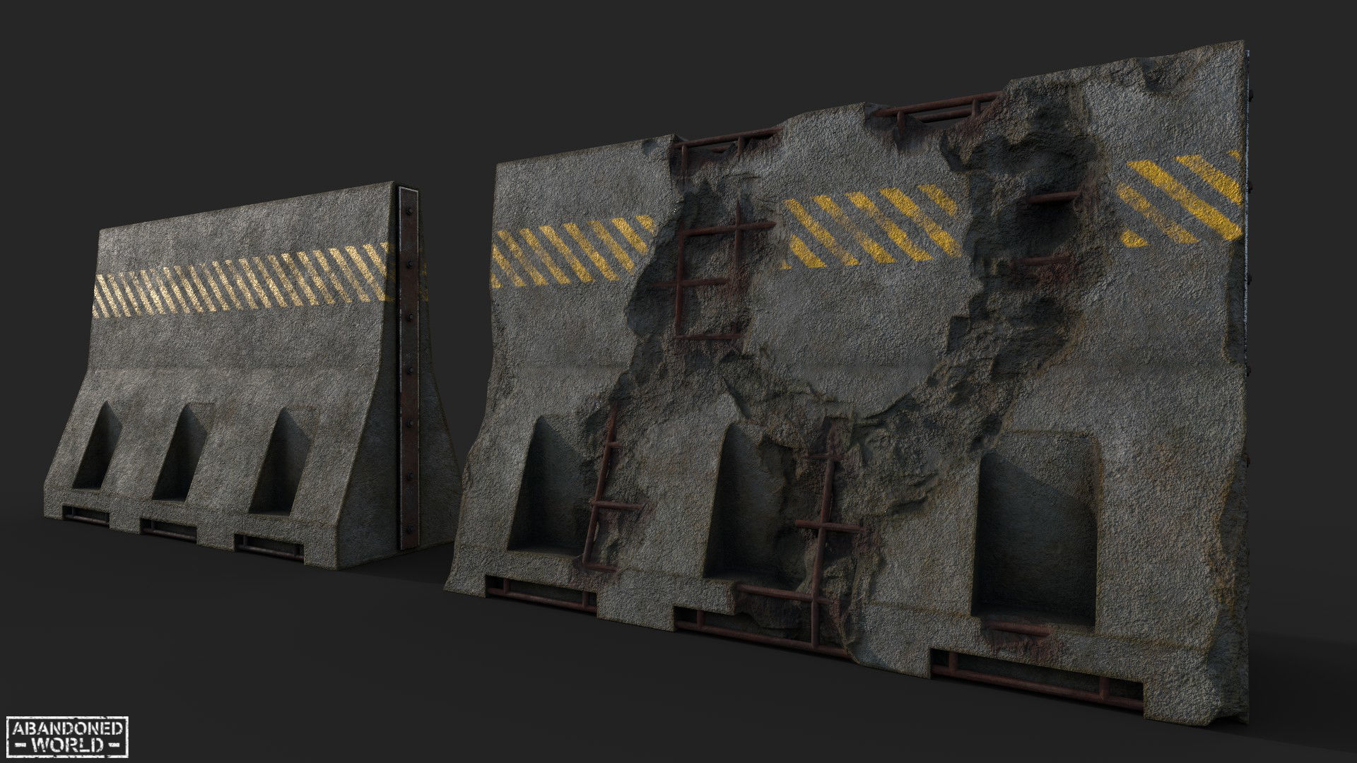 Concrete Barrier - Destroyed and New Low-poly 3D model_1
