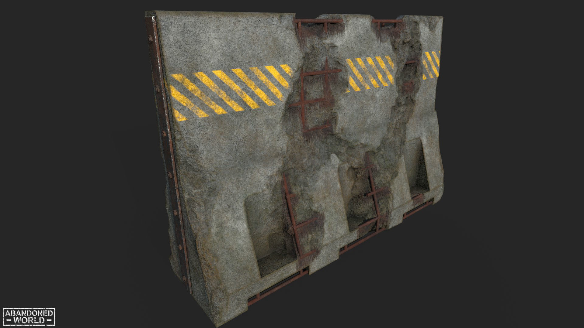 Concrete Barrier - Destroyed and New Low-poly 3D model_7