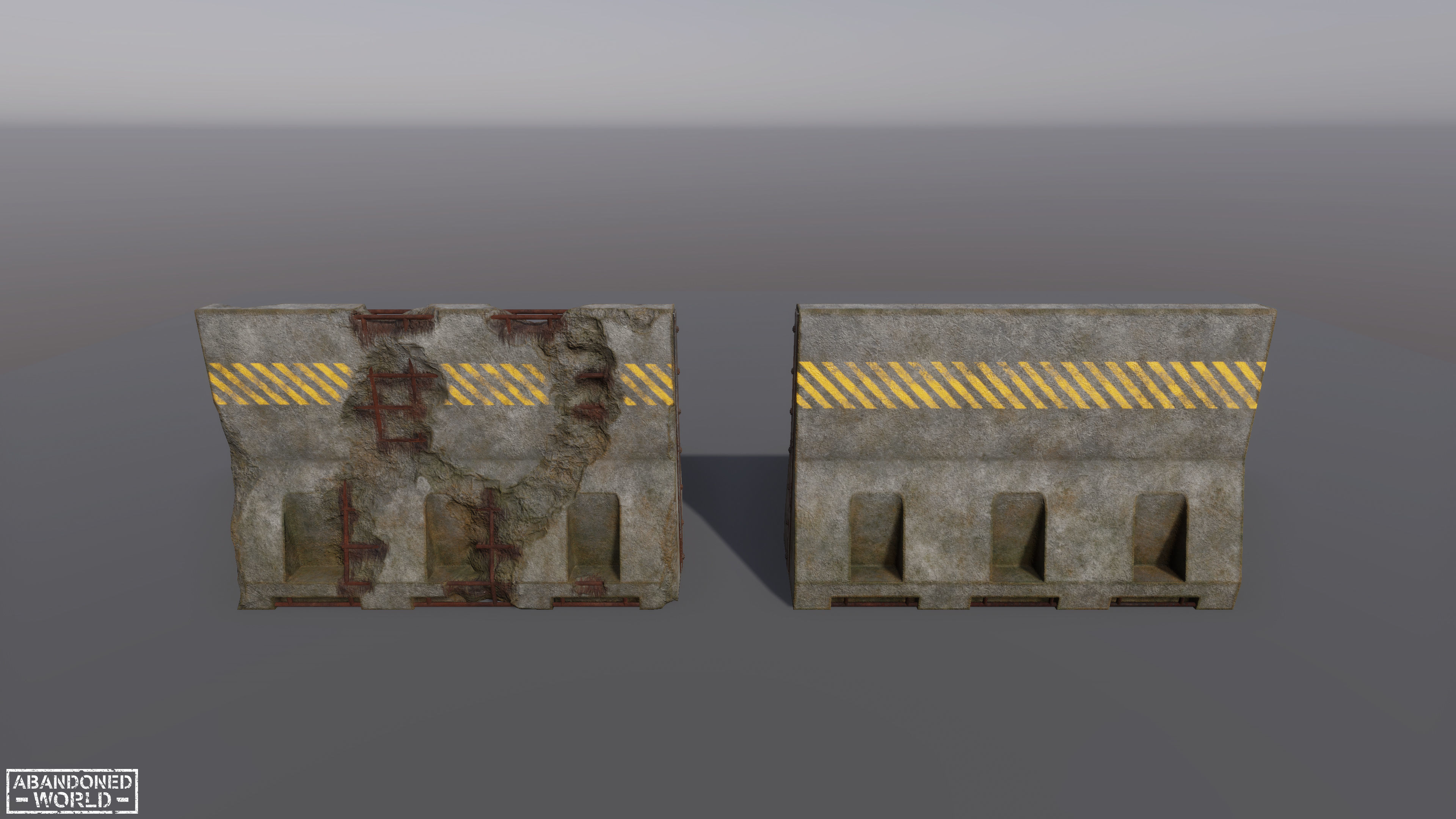 Concrete Barrier - Destroyed and New Low-poly 3D model_12