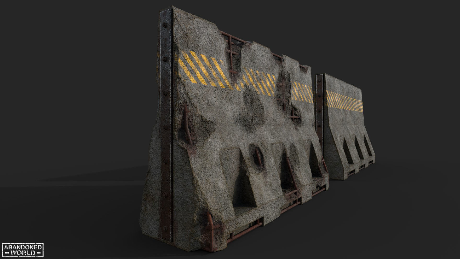 Concrete Barrier - Destroyed and New Low-poly 3D model_3