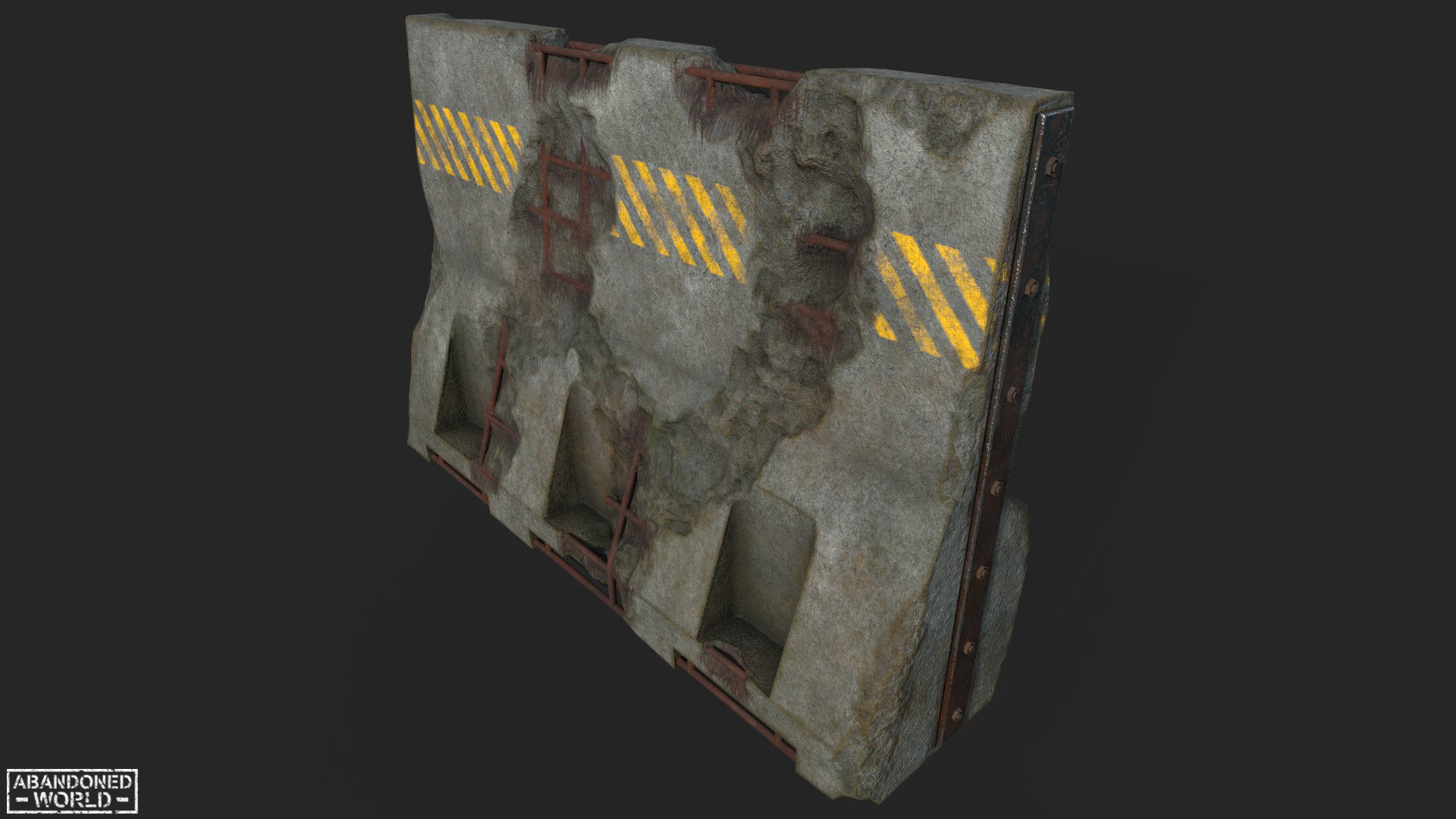 Concrete Barrier - Destroyed and New Low-poly 3D model_8