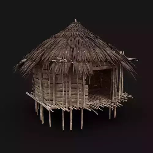 SIMPLE TRIBAL JUNGLE PRIMAL HUT HOUSE REED TREE SURVIVAL Low-poly 3D model