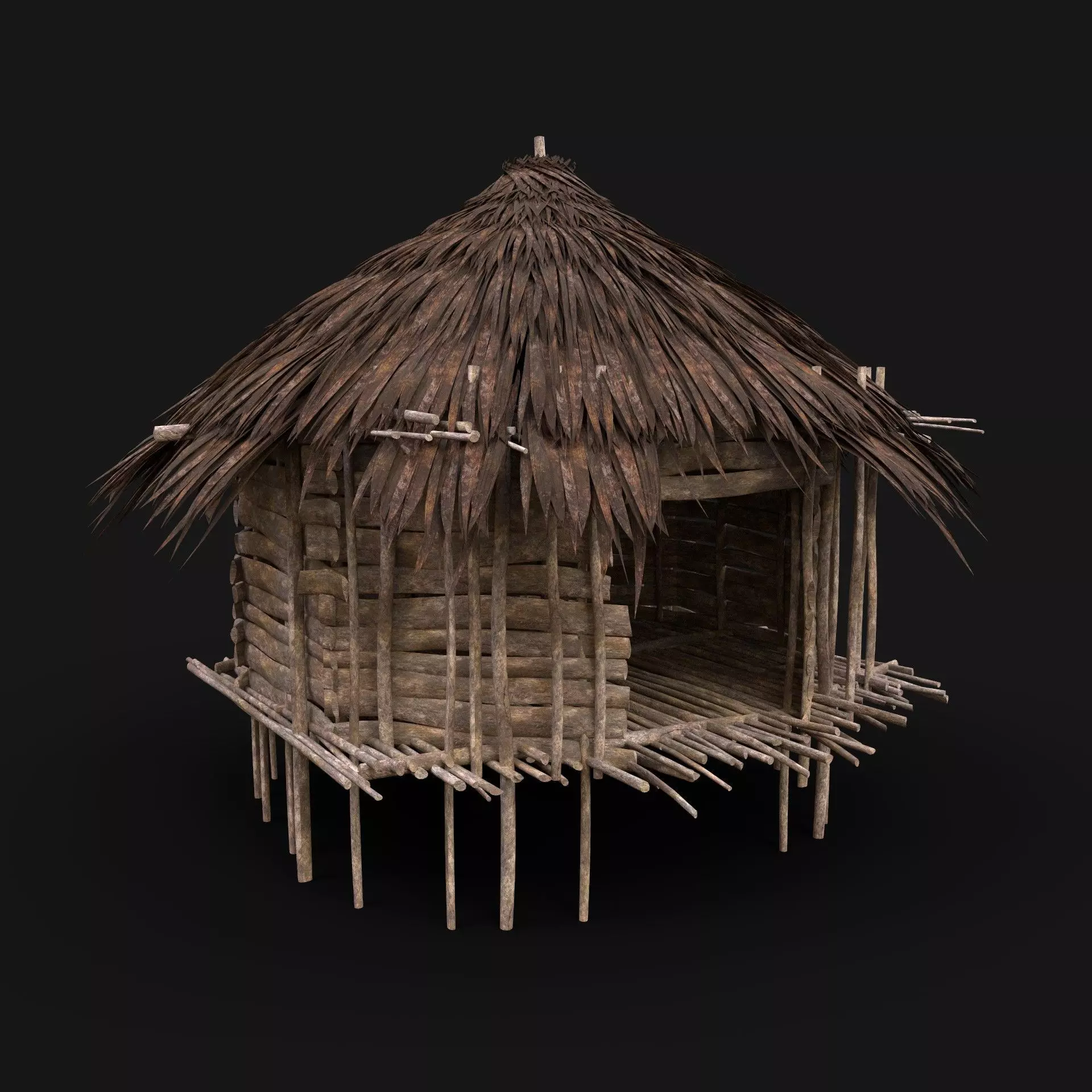 SIMPLE TRIBAL JUNGLE PRIMAL HUT HOUSE REED TREE SURVIVAL Low-poly 3D model_0