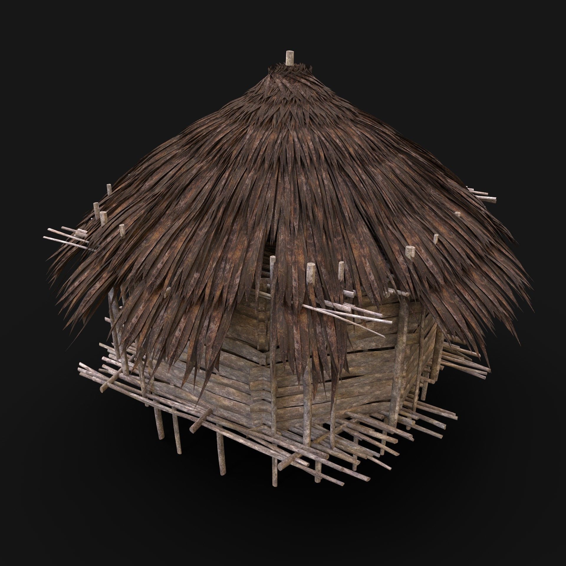 SIMPLE TRIBAL JUNGLE PRIMAL HUT HOUSE REED TREE SURVIVAL Low-poly 3D model_2